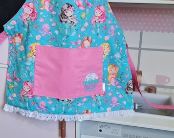 Child's Cooking/Activity Reversible and fully Adjustable Apron *Mermaids pink*