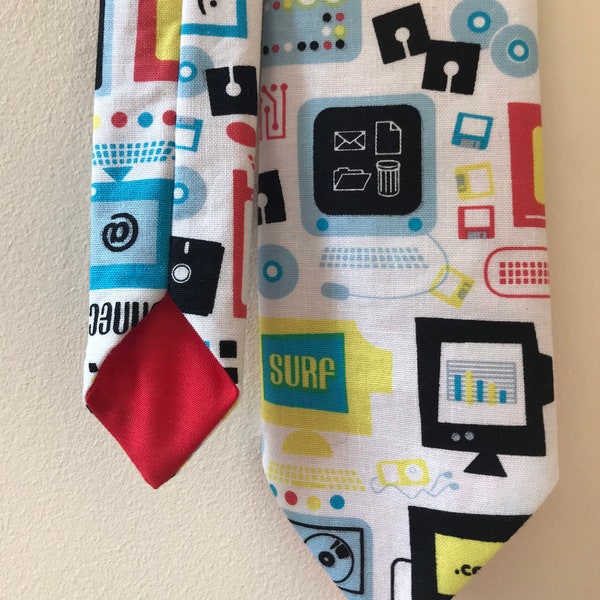 Computer tie, computer print, computer gift, computer accessories, teacher gift, professor gift, wedding tie, penguin wedding, funky tie