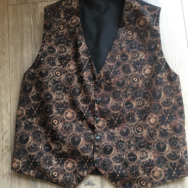 Steampunk waistcoat, steampunk vest, steampunk print, steampunk gift, steampunk clothes, steampunk wedding, wedding vest, clock waistcoat