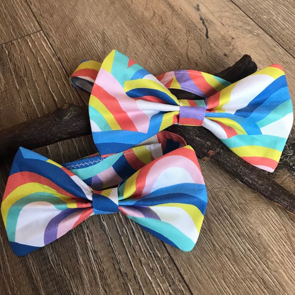 Rainbow bow tie, rainbow print, rainbow gift, wedding outfit, wedding accessories, wedding clothes, teacher gift, father son bow tie