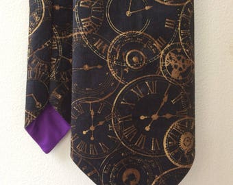 Steampunk tie, clock face tie, steampunk print, steampunk gift, men&#39;s steampunk, clock face print, steampunk wedding, alternative wedding