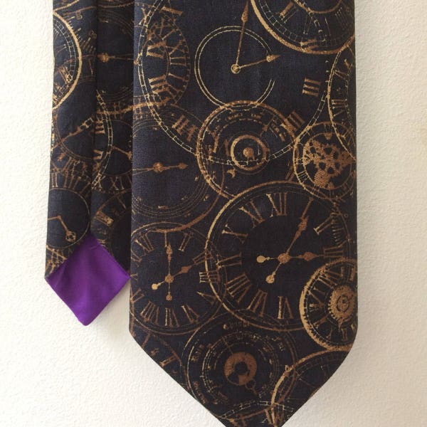 Steampunk tie, clock face tie, steampunk print, steampunk gift, men's steampunk, clock face print, steampunk wedding, alternative wedding