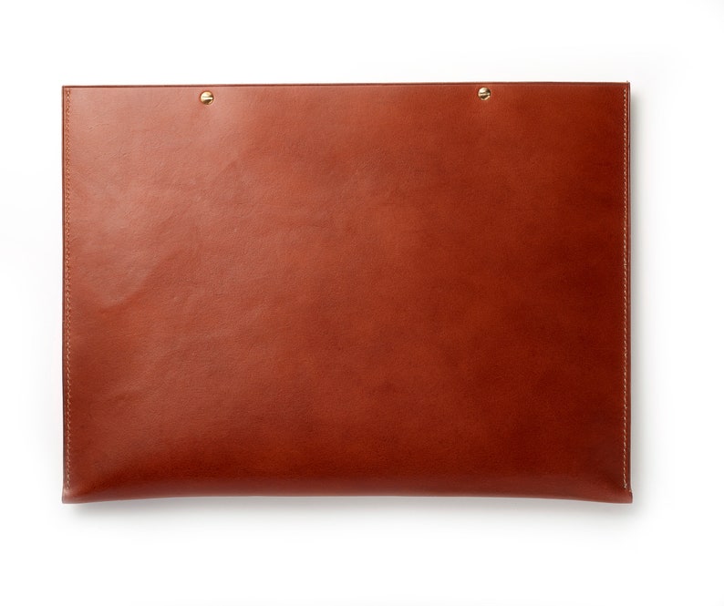 Laptop sleeve made with vegetable tanned leather, suede lined and hand stitched in linen thread. image 3