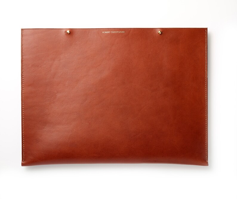 Laptop sleeve made with vegetable tanned leather, suede lined and hand stitched in linen thread. image 2