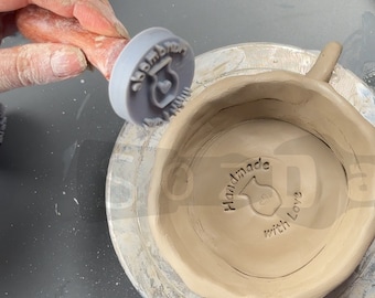 Custom Pottery Stamp, Personalized Clay Logo Stamp with Wooden Handle