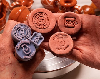 Custom Pottery Stamp Makers Mark Stamp for Clay Ceramic Logo Stamp Personalized stamp for Polymer Clay Signature stamp with wooden handle