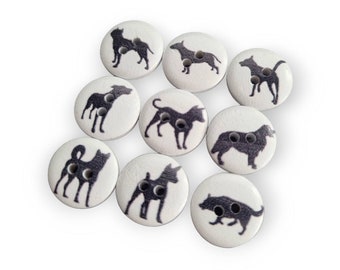 Wooden button Wooden buttons Wooden buttons DIY - round different dogs Dog breeds - 5 pieces