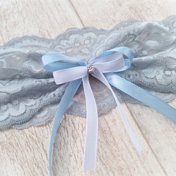 Garter in various colors Lace 9.5 cm bridal/wedding Bridal garter - with blue and white bow and heart