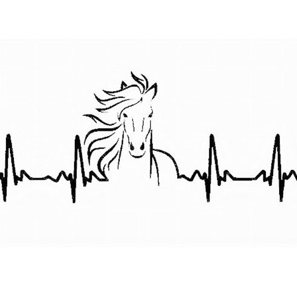 Pferd Liebe Herzschlag EKG  - Bügelbild Applikation Aufbügler Patch Plott für Shirt/ Kissen BMS DIY Flexfolie - Farbe wählbar