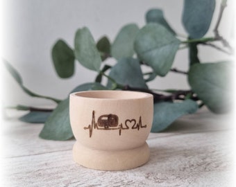 Wooden egg cup with laser engraving - Camper Love Camper Egg