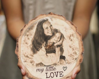 Photo engraving on tree slice - personalized gift - wooden slice with photo - laser engraving - natural wood - wooden slice