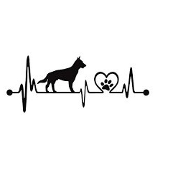 Shepherd Dog Heartbeat ECG - Strijken Beeld Toepassing Borstel Patch Plot voor Shirt / Kussen BMS DIY Flex Film - Kleur selecteerbaar