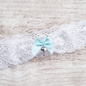 Handmade garter various. Colors lace ribbon bride / wedding bridal garter - with blue bow and hearts