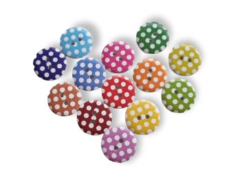 Wooden button Wooden buttons Wooden buttons DIY - round 18 mm Dots, colored