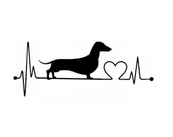 Dachshund Dog Heartbeat ECG - Ironing Picture Application Press Patch Plott for Shirt/ Cushion BMS DIY Flex Foil - Color selectable