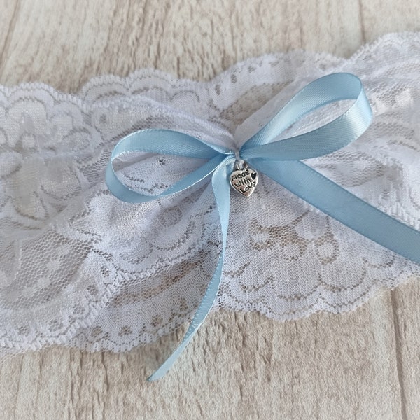 Garter various. Colors lace ribbon 9.5 cm bride / wedding bridal garter - with white bow and heart