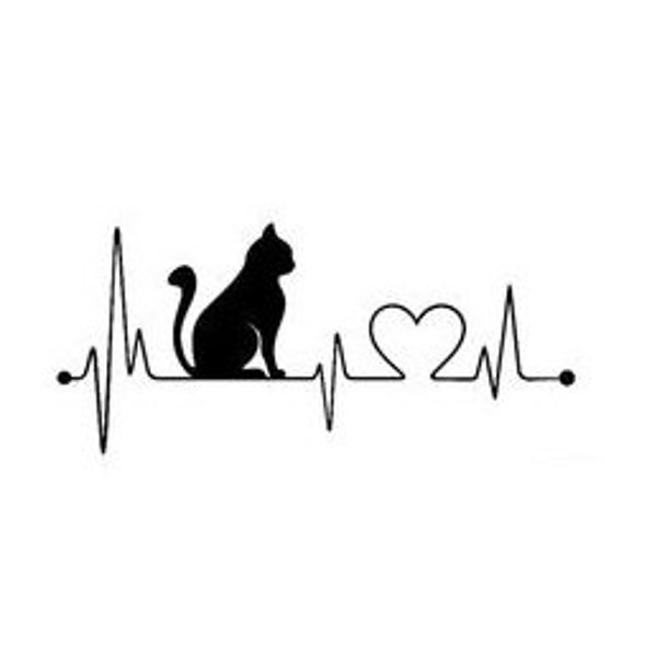 Cat Love Cat Heartbeat ECG - Application d’image de repassage Press Patch Plott pour chemise / oreiller BMS DIY Flex Foil - Couleur sélectionnable