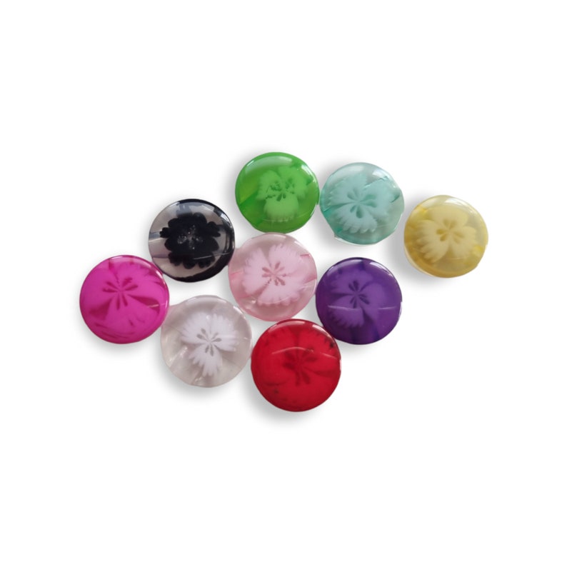 Plastic button buttons DIY round with flower inside 13-15 mm different colors image 2