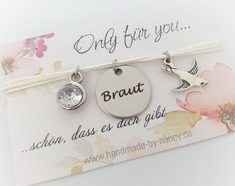 Armband "Braut" Brautschmuck Geschenk Hochzeit Personalisiert Einzigartig Individuell