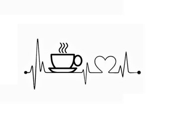 Coffee Love Heartbeat ECG - Ironing Image Application Press Patch Plott for Shirt/ Pillow BMS DIY Flex Foil - Color selectable