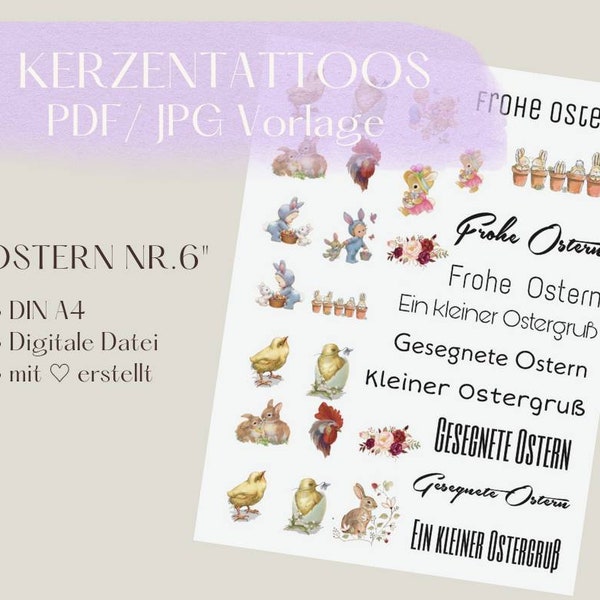 Candle tattoos/ Easter egg tattoos Easter Spring PDF template/ file DIY for candles, stick candles, tattoo, water slide film for printing