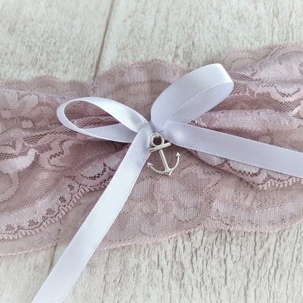 Garter various. Colors Lace Band 9,5 cm Bride / Wedding Bridal Garter - with white bow and anchor