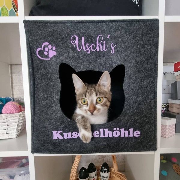 Katzenhöhle aus Filz • Katzenversteck • Katzenbett • passend für Ikea Kallax • personalisiert • Schriftfarbe wählbar