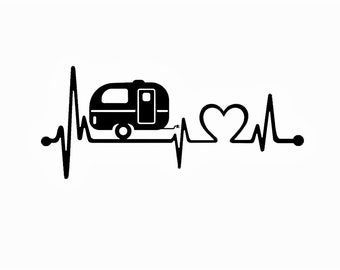 Wohnwagen Camping Campingliebe Herzschlag EKG - Bügelbild  Aufbügler Plott für Shirt/ Kissen BMS DIY Flexfolie - Farbe wählbar