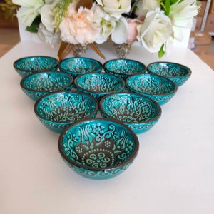 wedding favor ceramic turquoise embossed bowl 3.14 inch in diameter