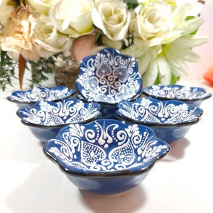 Completely handmade Anatolian lace motif ceramic bowls 3.54'' diameter