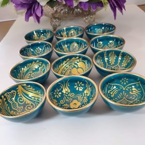 bridesmaids gifts ceramic turquoise bowl with gold pattern Diameter3.14&quot;