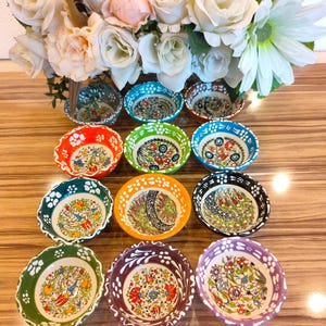 Ceramic bowls with Anatolian lace motifs ,3.14&quot; diameters wedding favor bowls, Handmade Christmas Gift Bowls