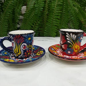 Ceramic handcrafted Set of 2 Coffee  cup|Elegant with, Anatolian motifs |handmade pattern