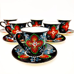 mandala pattern custom work turkish coffee cup set