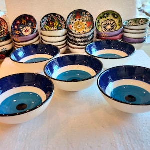 evil eye bead ceramic bowl home decor bowls 4.7 "diameter 2" height handmade