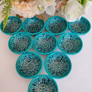 turquoise colored patterned Ceramic Bowls , bridal bowl,baptism ,baby shower gifts