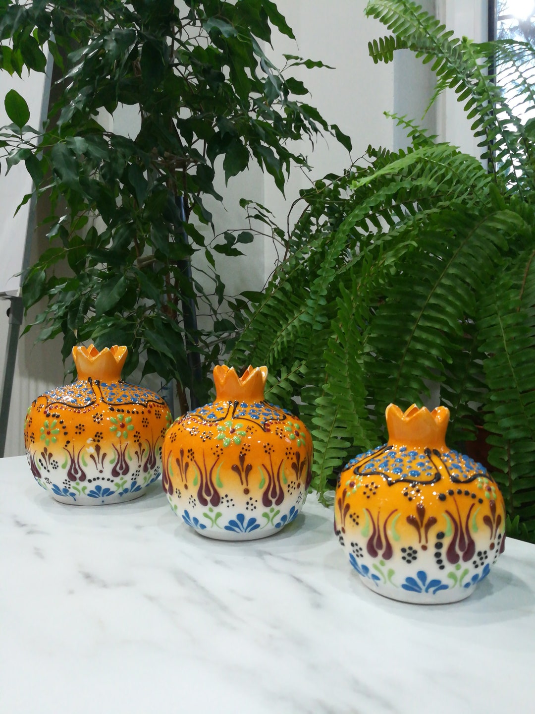 Authentic Console Decor Ceramic Orange Pomegranate 3's Piece, Unique ...