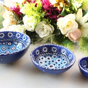 Evil eye beaded ceramic bowl    colorful tile bowl, patterned Ceramic Bowl
