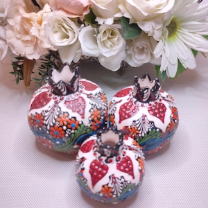 authentic console decor ceramic orange Pomegranate 3&#39;s  Piece, unique hand work
