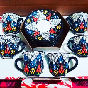 Ceramic handcrafted Set of 6's Coffee  cup|Elegant with, Anatolian motifs |handmade pattern