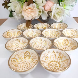 Handmade Ceramic Mini Bowl – 3.14&quot; Gold Decor Favor, Embroidered Bridal Wedding Gift