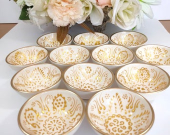 Handmade Ceramic Mini Bowl: Gold Decor Embroidered Wedding Favor