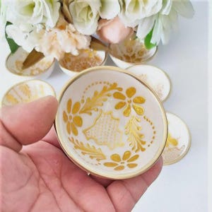 Turkish Pottery Ring Dish | Gold Rim Ceramic Trinket Holder for Engagement & Wedding Favors