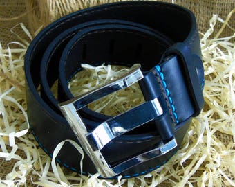 Handmade Leather Belt with Silver Buckle – Custom Anniversary Gift for Men