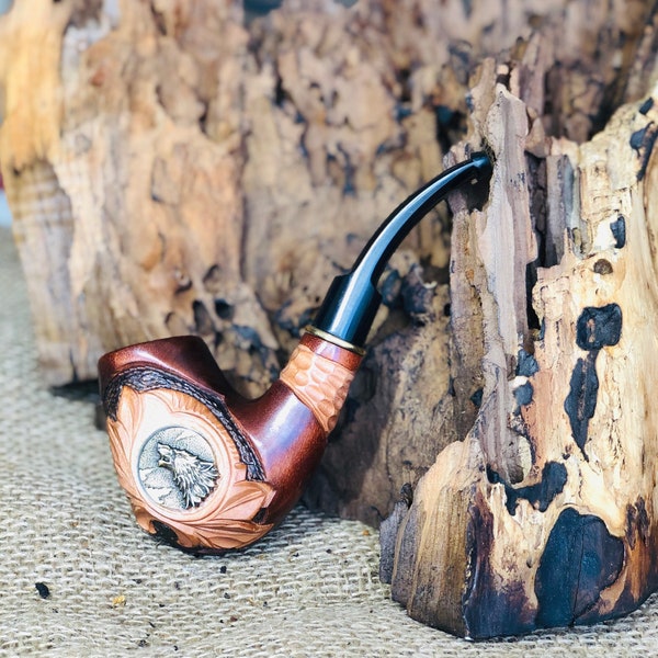 Smoking pipe "WOLF" Tobacco pipe, Exclusive Wood Pipes, Tobacco Smoking Pipe, Wood carved smoking pipes, Wooden pipe, Tobacco bowl
