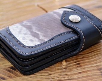 Cartera de cuero hecha a mano, diseño unisex de piel de serpiente.