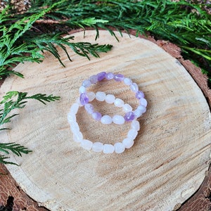 AA-grade Lavender Amethyst & Rose Quartz Nugget Bracelet Set