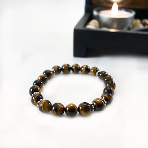 Tiger&#39;s Eye (Cat&#39;s Eye) Gemstone Mala Bracelet 8mm