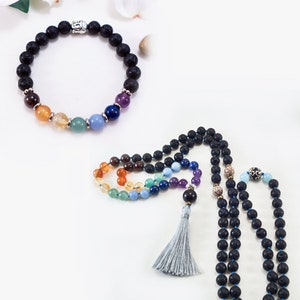 Chakra / Diversity / Pride Knotted 108 Mala Necklace & Bracelet Set