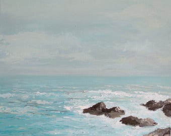 Original Acrylic Painting on Canvas / Coastal Wall Art / Seascape Art for Beach House / “Sea Foam"